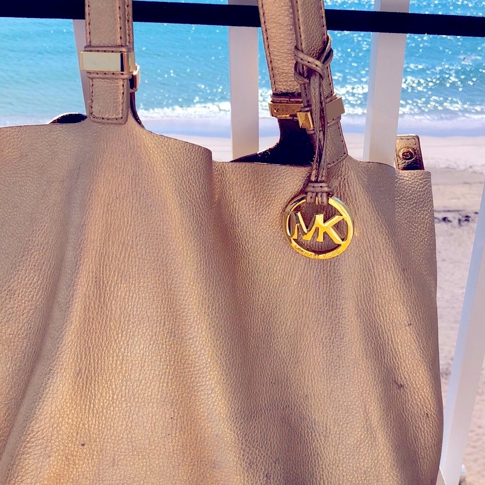 Authentic Michael Kors Gold reversible pebbled leather Tote bag